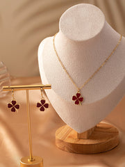 Elegant Style 2 Piece Set Aluminum Alloy Four Leaf Clover Earrings & Necklace Jewelry Set