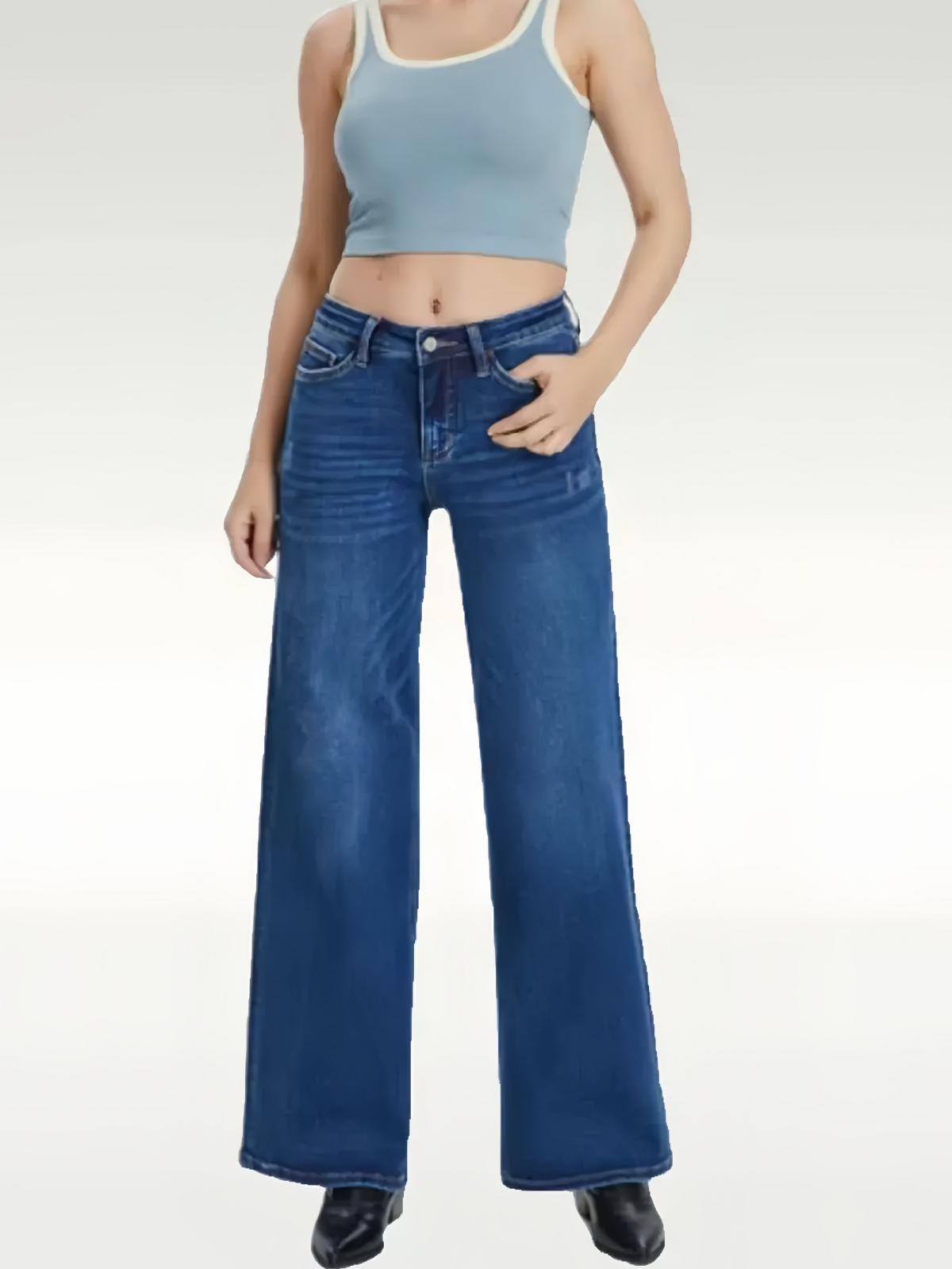 Minimalist Comfortable Stretchy Denim Mid-low Rise Tummy Control Curve Hugging Baggy Wide Leg Jeans