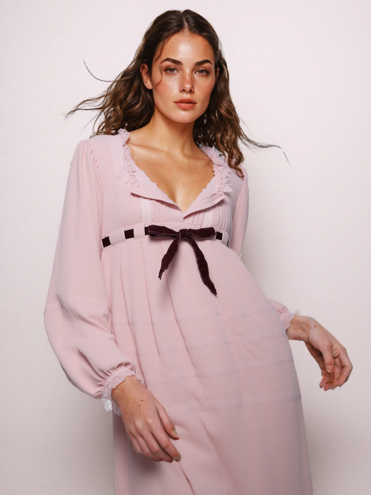 Loose Fall Vintage Long Sleeve Tie-up Patchwork Mini Dress