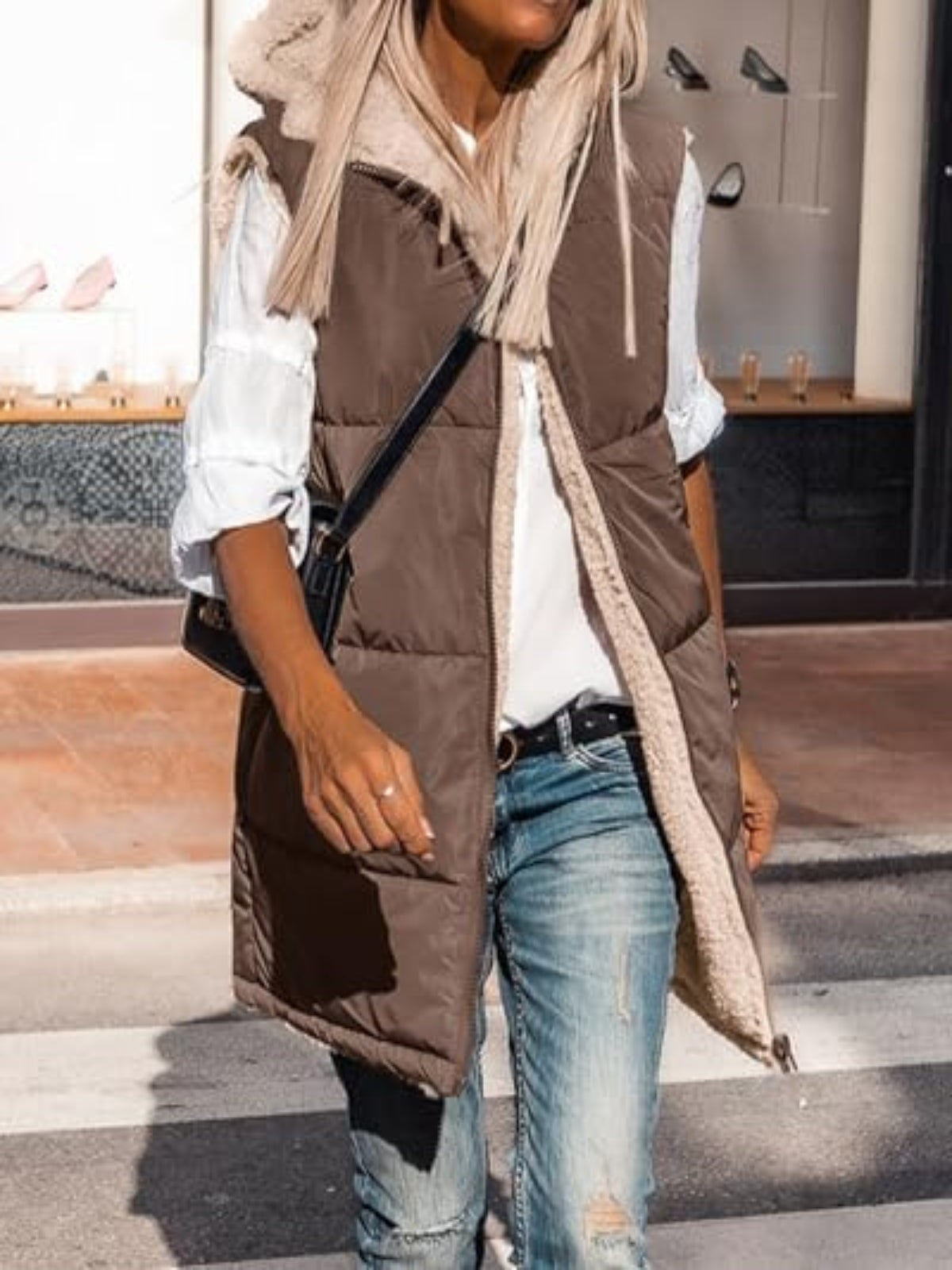 Solid Pocket Zip Up Hooded Basic Casual Vest
