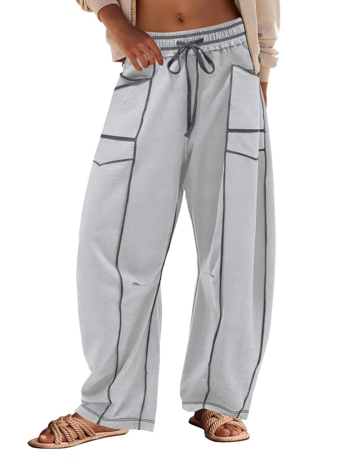 Athletic Baggy Colorblock Soft Fabric Vogue Design Stitching Medium Rise Palazzo Pants
