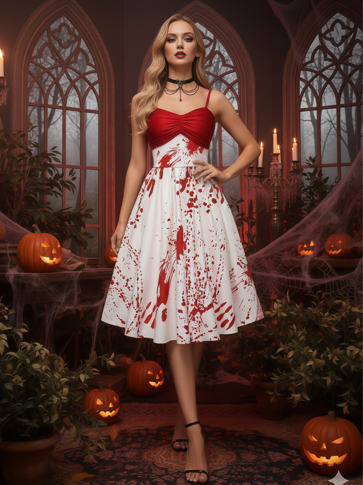 Blood Halloween Spaghetti Strap A-line Dress