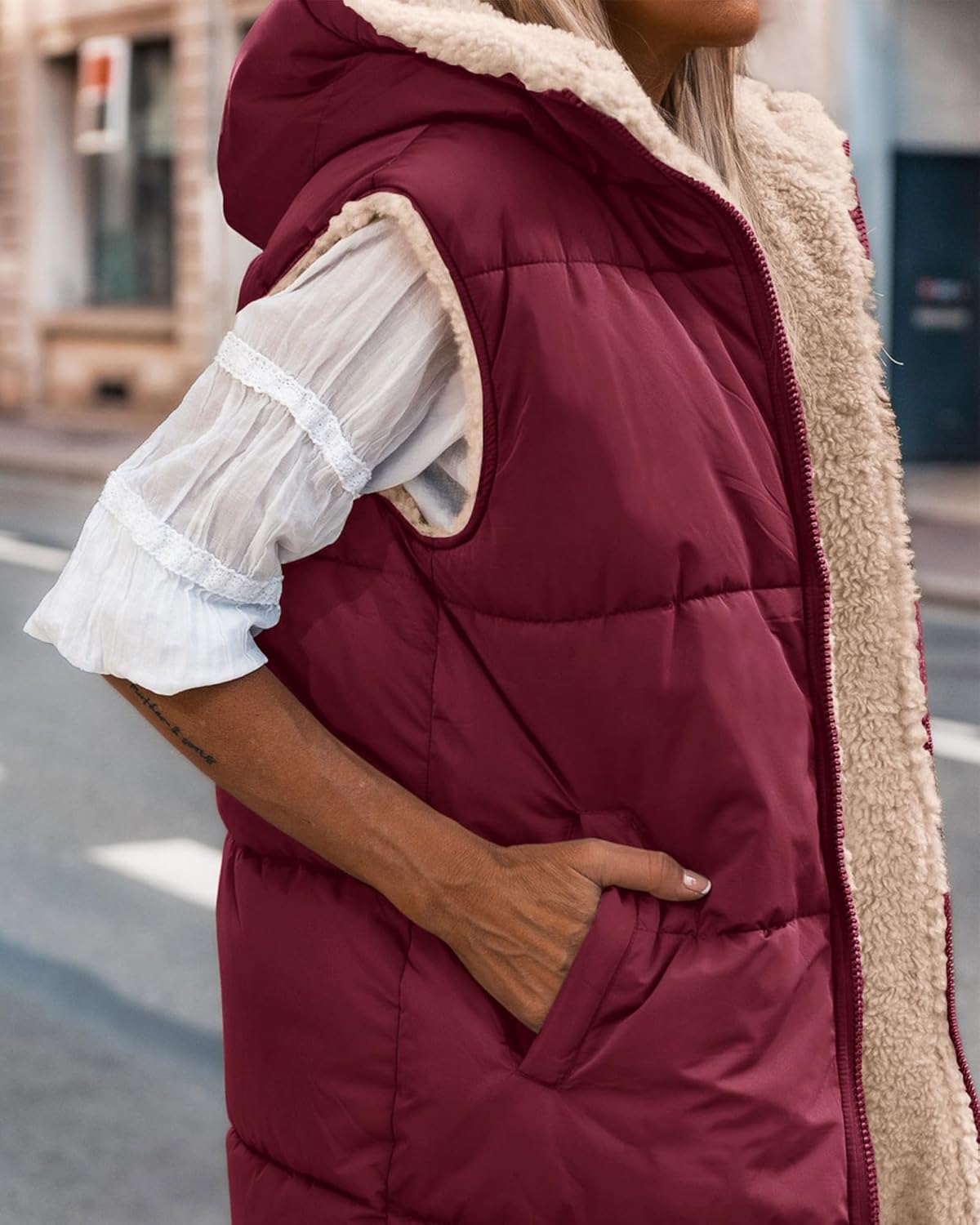 Solid Pocket Zip Up Hooded Basic Casual Vest