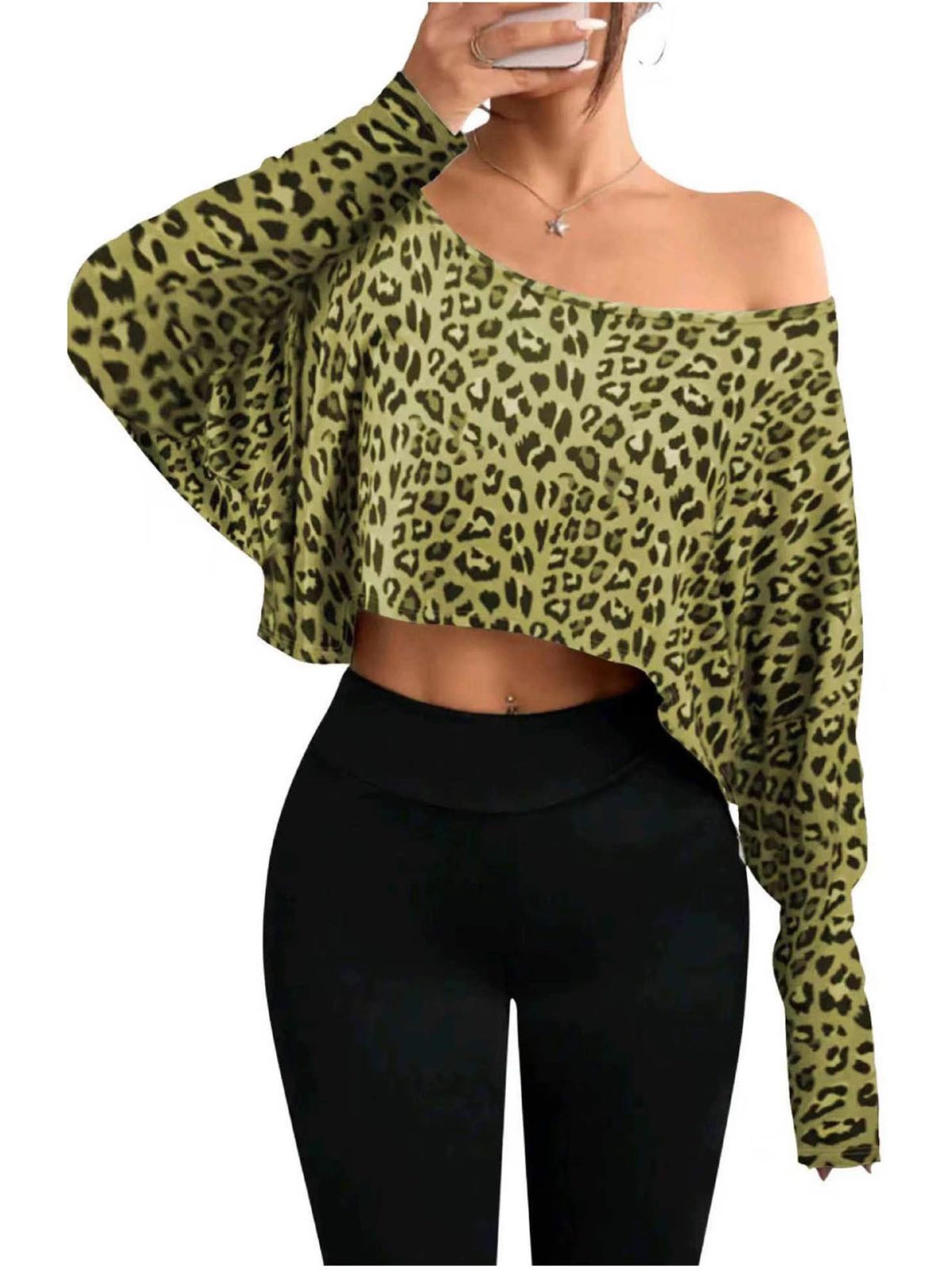 Solid Round Neck Drop Shoulder Casual Long Sleeve Crop T-shirt  for All Seasons