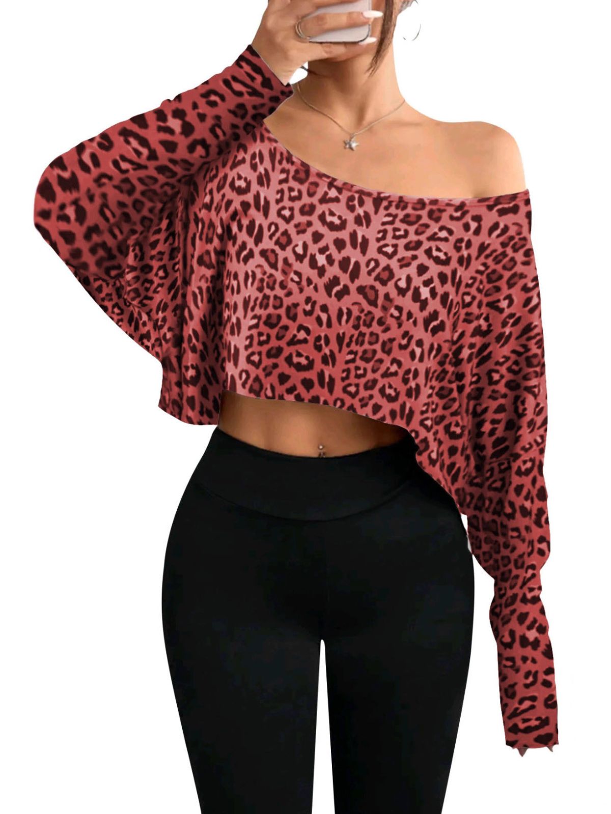 Solid Round Neck Drop Shoulder Casual Long Sleeve Crop T-shirt  for All Seasons