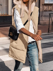 Solid Pocket Zip Up Hooded Basic Casual Vest