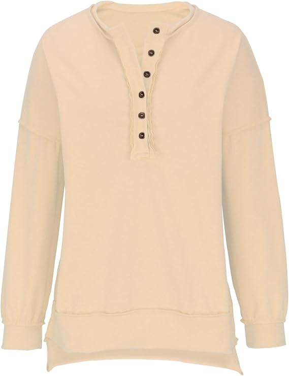 Button Lapel Henley Collar Oversized Pullover Tunic Sweatshirt