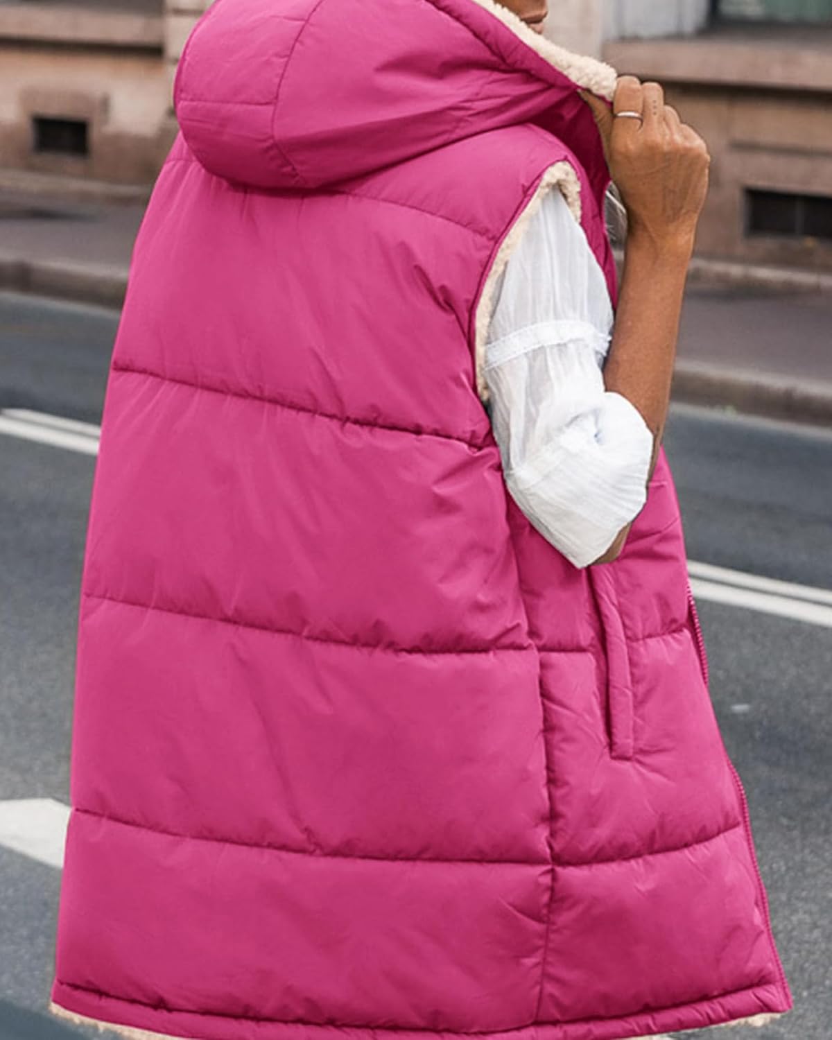 Solid Pocket Zip Up Hooded Basic Casual Vest