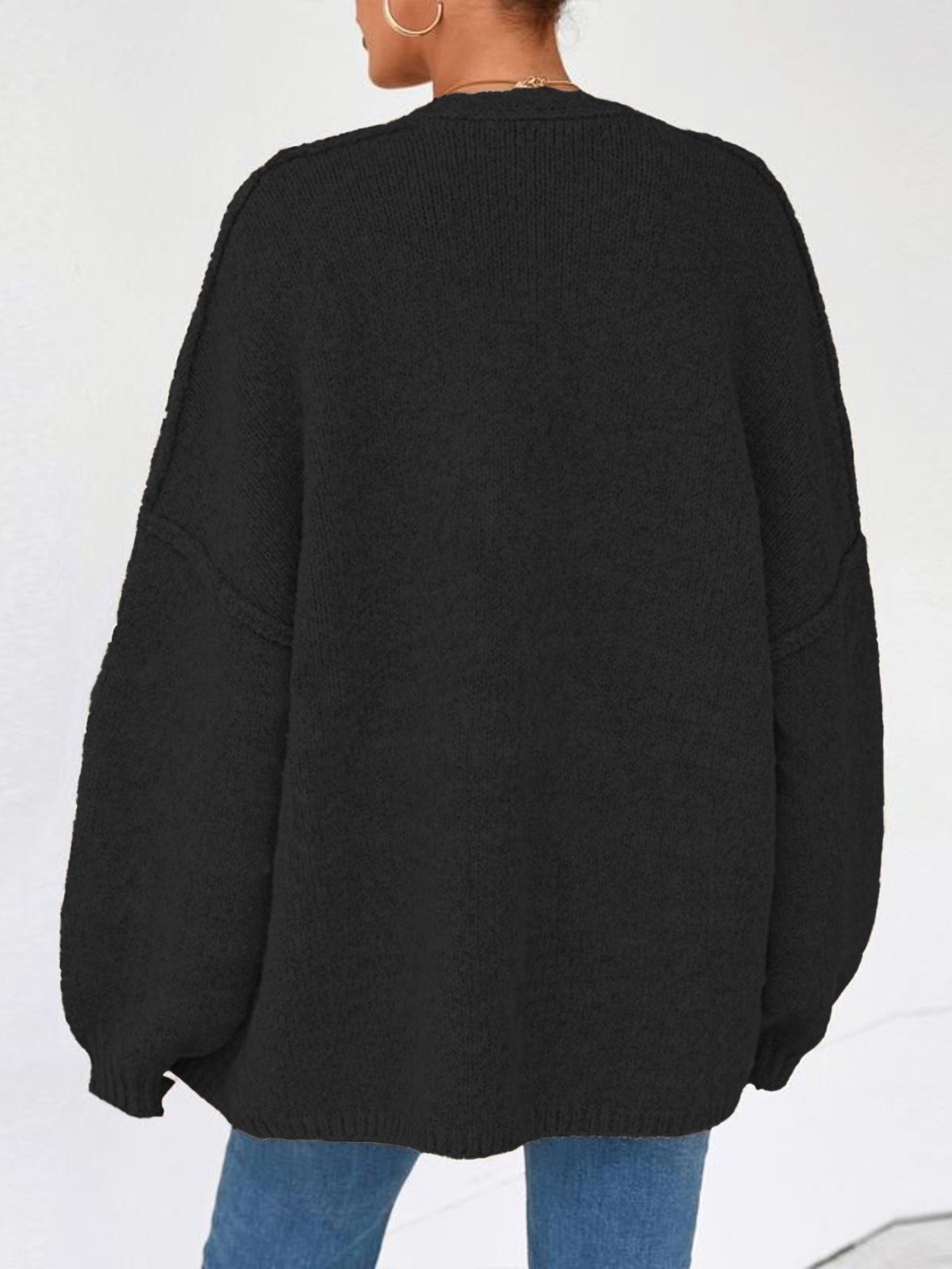 Solid Oversized Camel Outwear Fall Long Lantern Sleeve Knit Cardigan