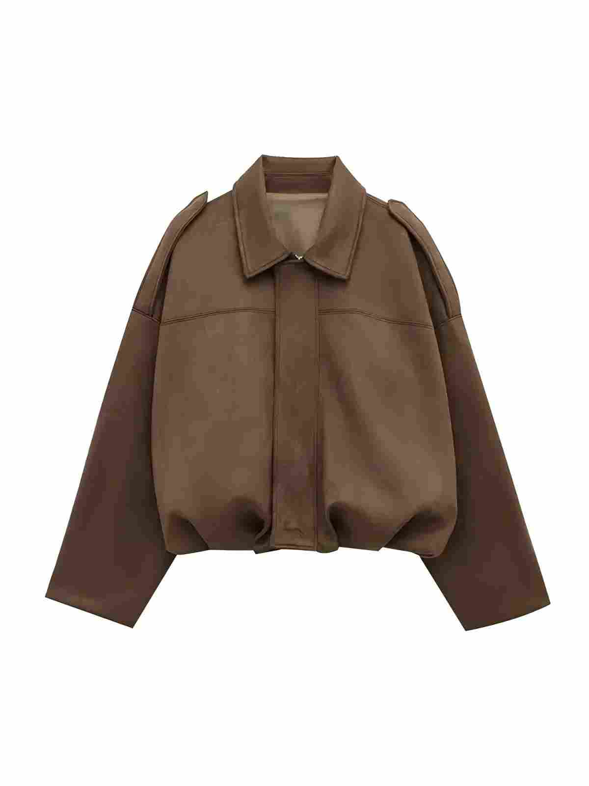 Solid Lapel Drop Shoulder Military Short Coat Trendy Army Color Outwear