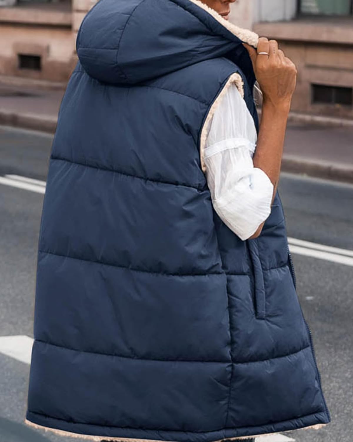 Solid Pocket Zip Up Hooded Basic Casual Vest