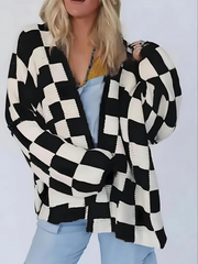 Plus Size Gingham Plaid V-neck Drop Shoulder Casual Outwear Cardigan