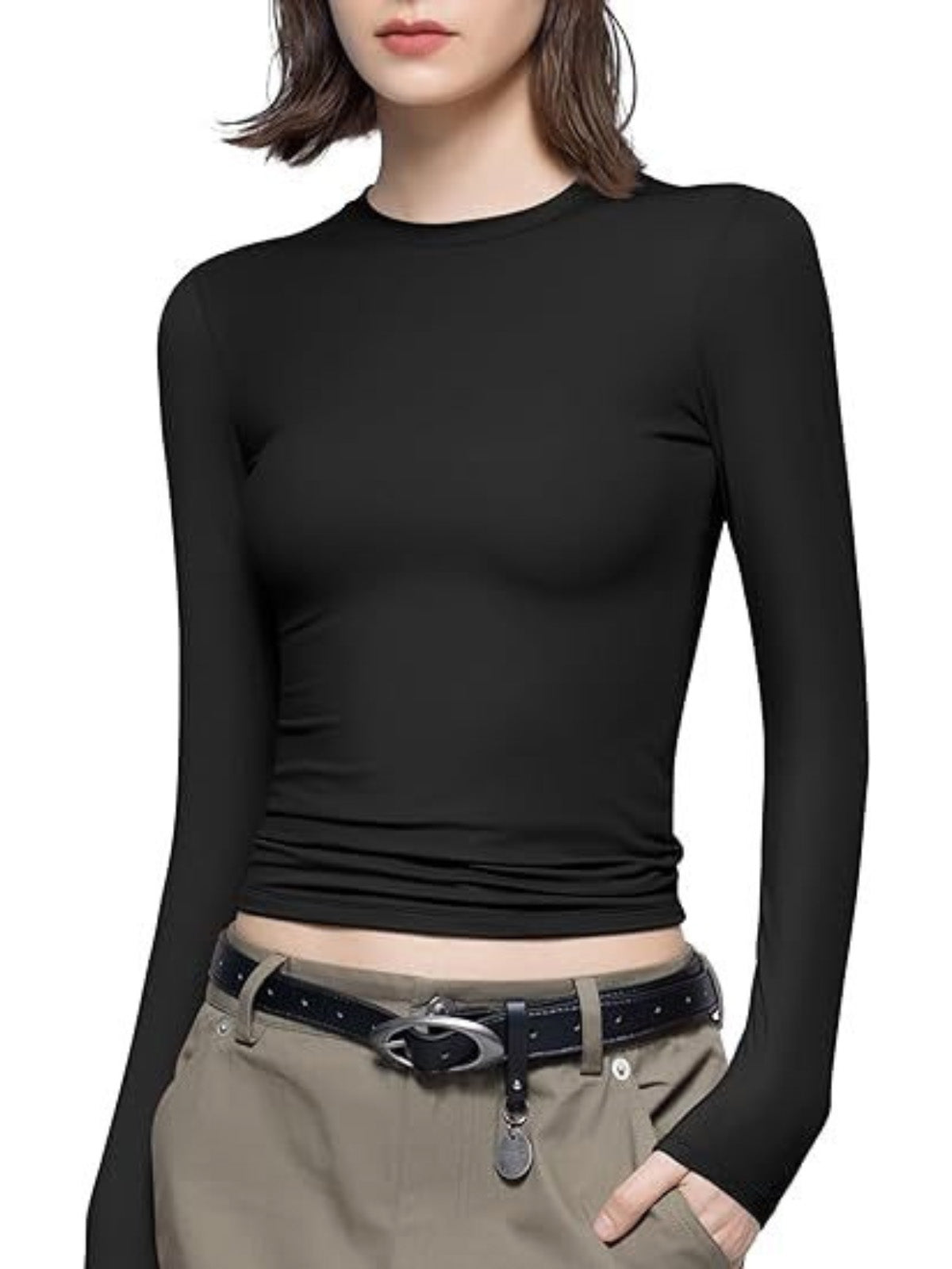 Solid Streetwear Minimalist Double Layer Compression Long Sleeve Basic T-shirt