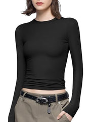 Solid Streetwear Minimalist Double Layer Compression Long Sleeve Basic T-shirt