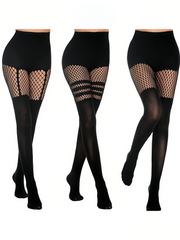 3 Pairs Sexy Fishnet  Hollow Out High Stockings Socks