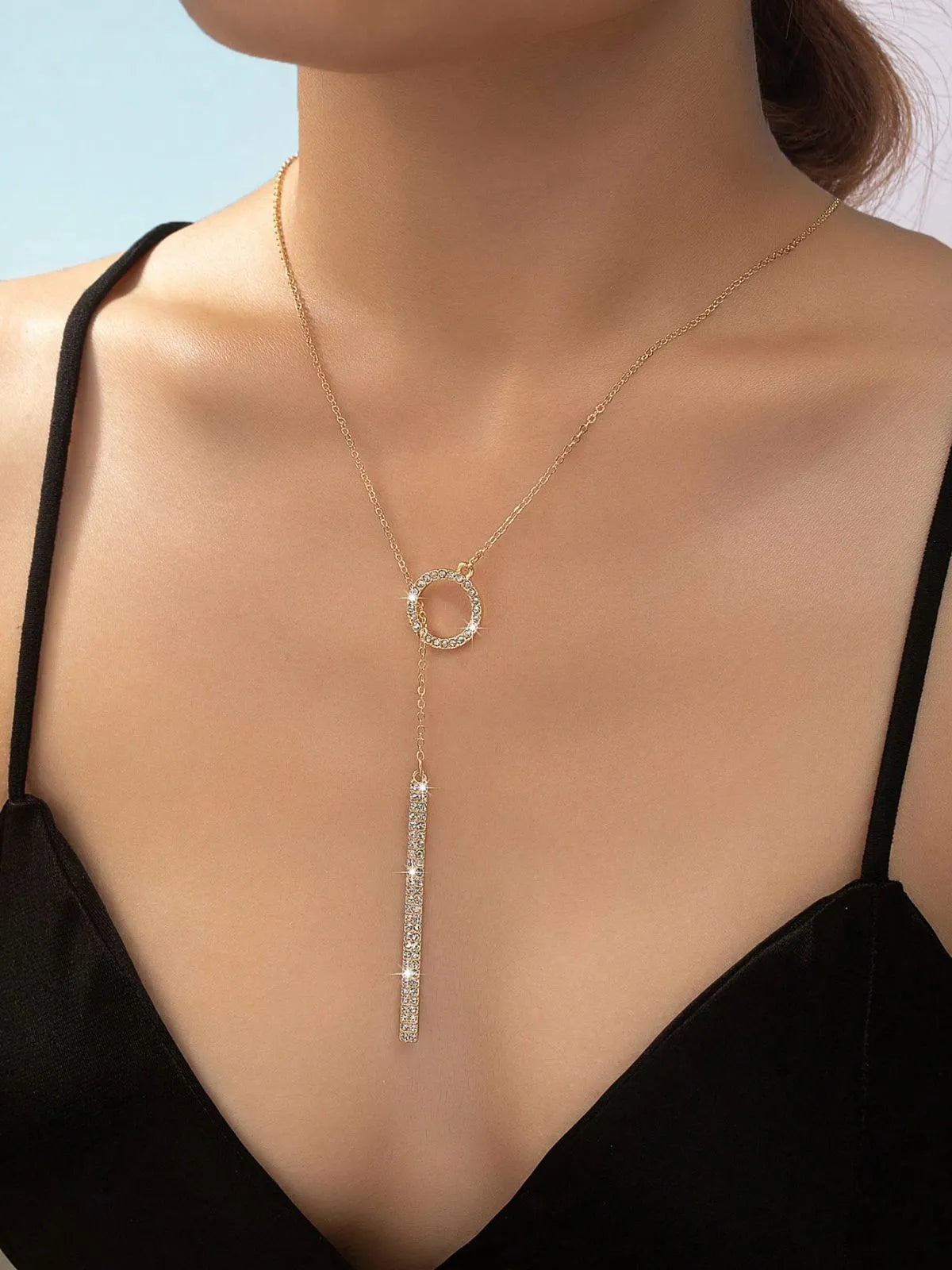 Elegant Style 1pc One-Word Circle Rhinestone Alloy Necklace