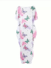Plus Size Casual Loose Butterfly & Heart Print Nightgown