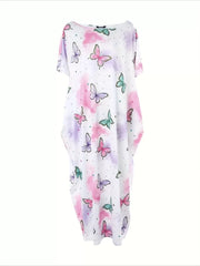 Plus Size Casual Loose Butterfly & Heart Print Nightgown