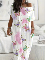 Plus Size Casual Loose Butterfly & Heart Print Nightgown