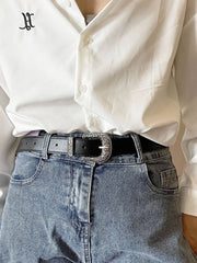 Casual Style 1pc Solid Metal Button Pu Leather Belt