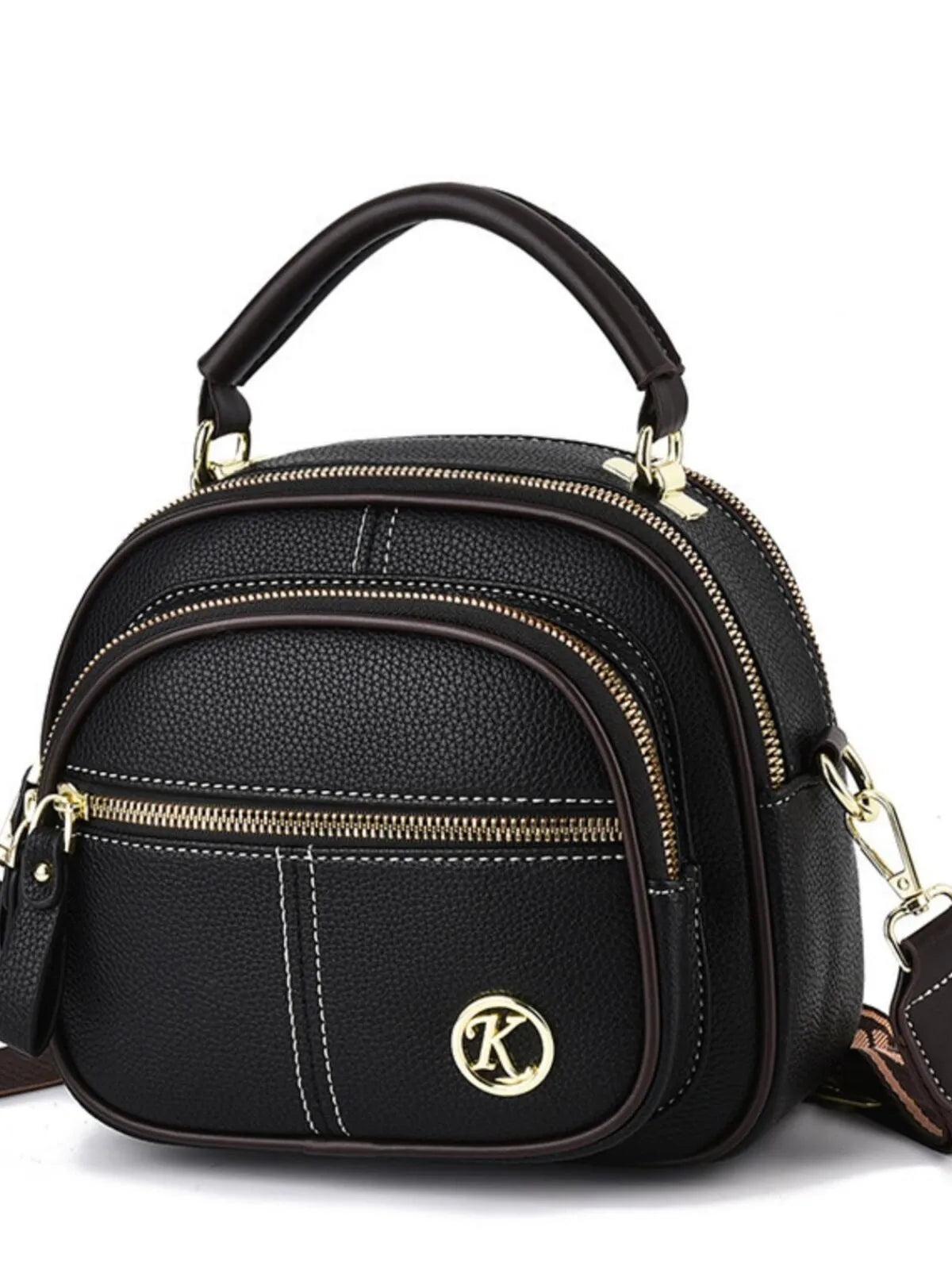 1pc Solid Pu Leather Metal Button Crossbody Bag
