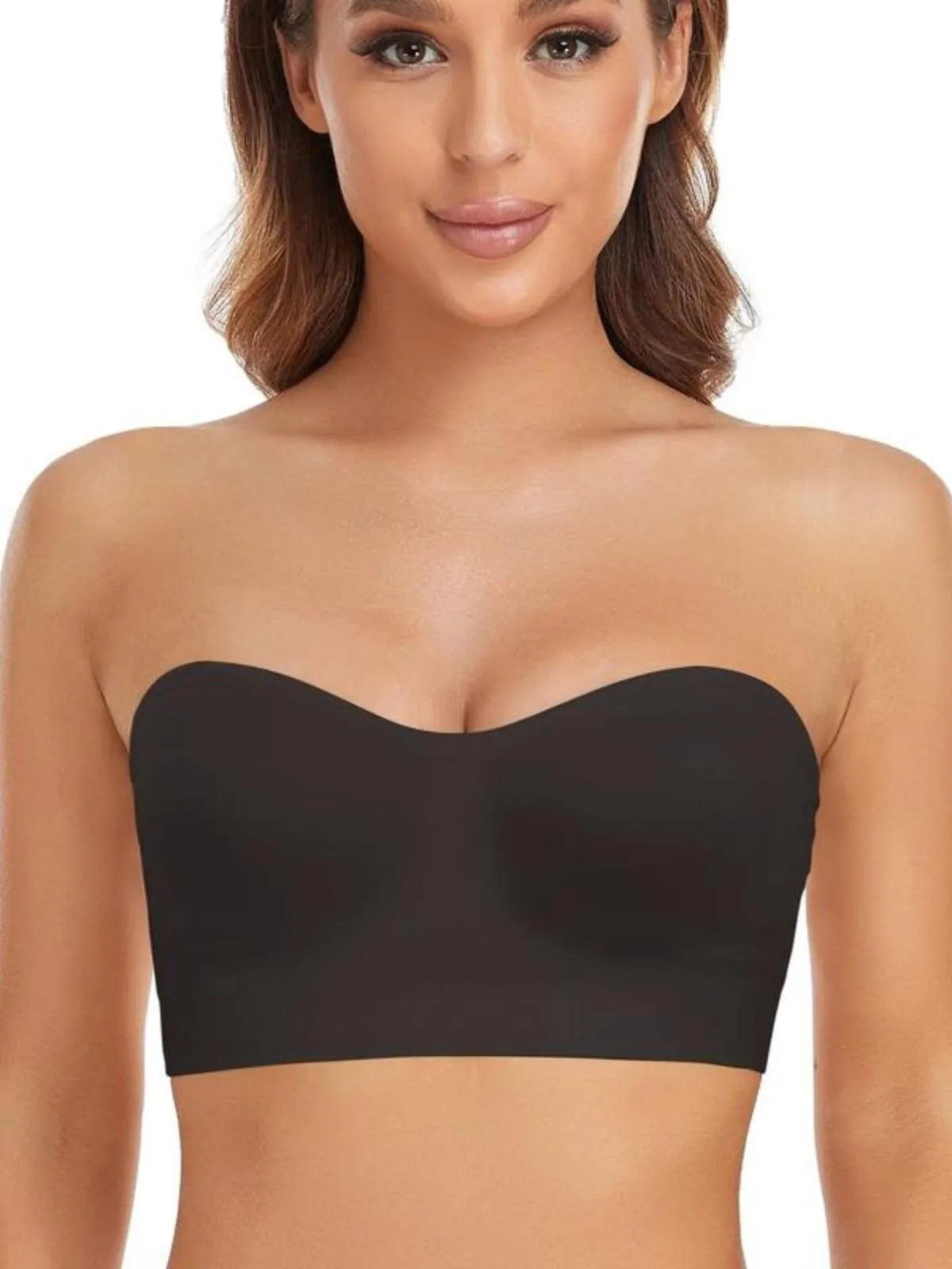 1pc Non-Slip Silicone Padded Strapless Wireless Tube Top  Solid Rib-knit Bras