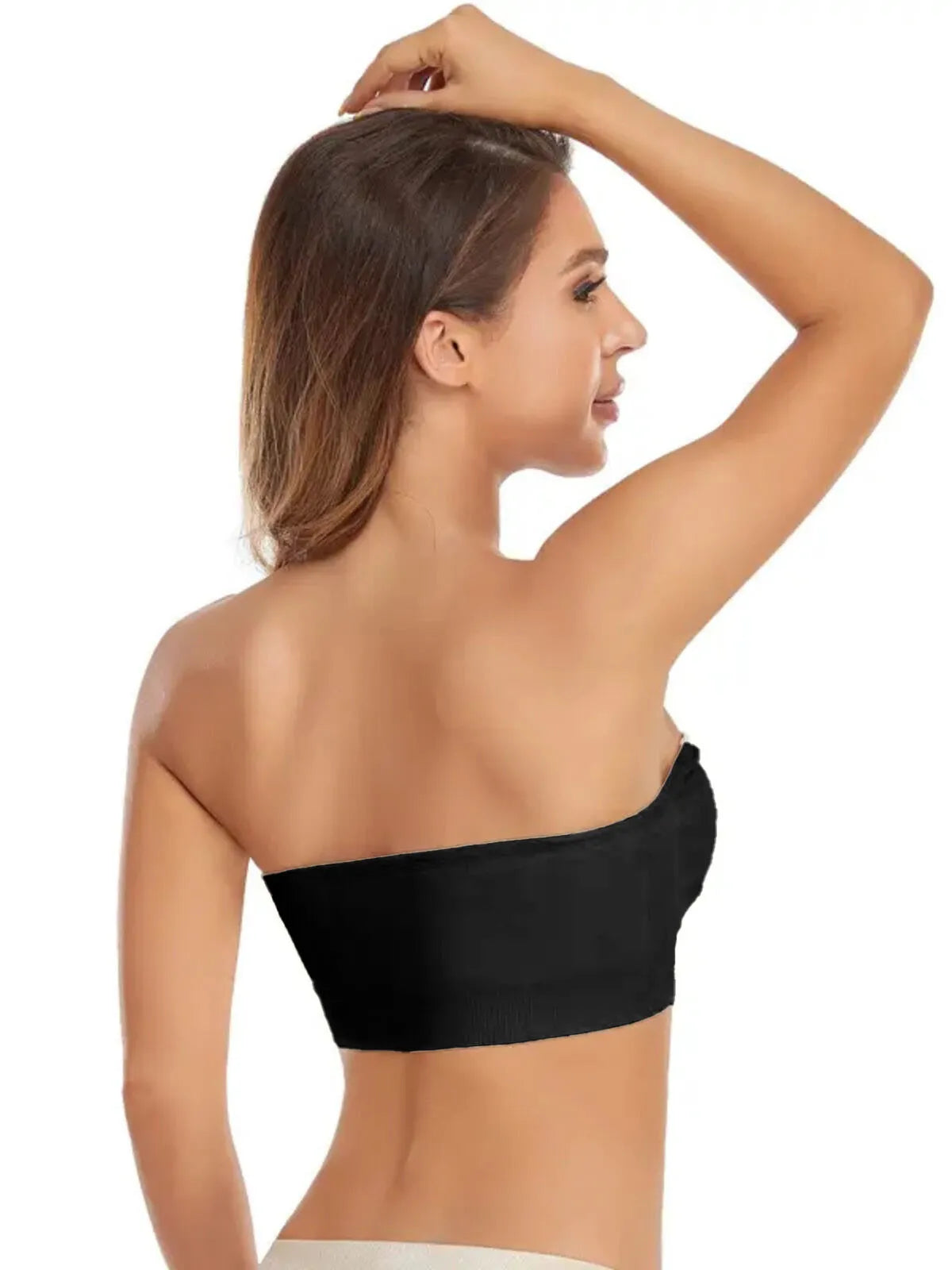 1pc Non-Slip Silicone Padded Strapless Wireless Tube Top  Solid Rib-knit Bras