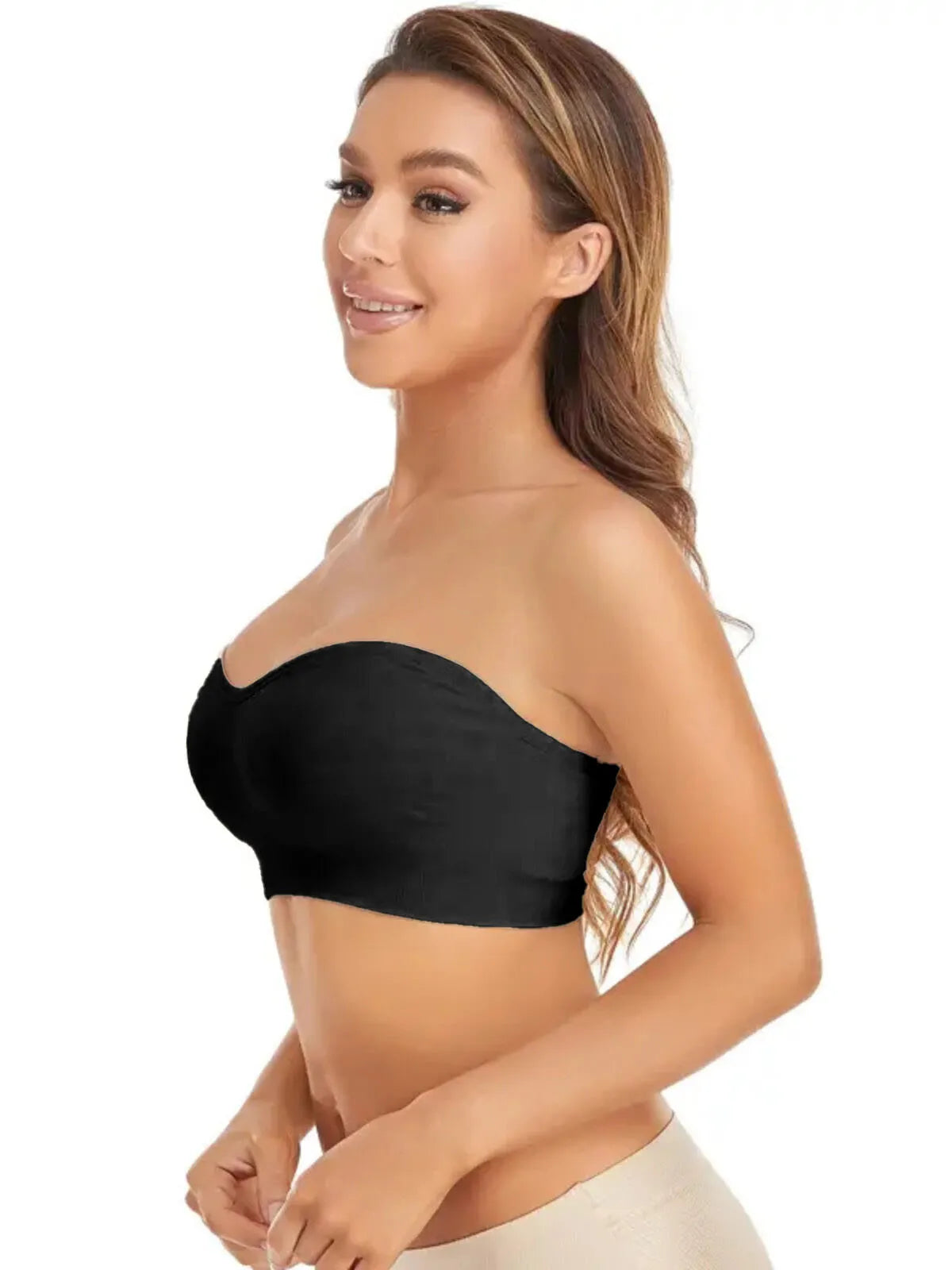 1pc Non-Slip Silicone Padded Strapless Wireless Tube Top  Solid Rib-knit Bras