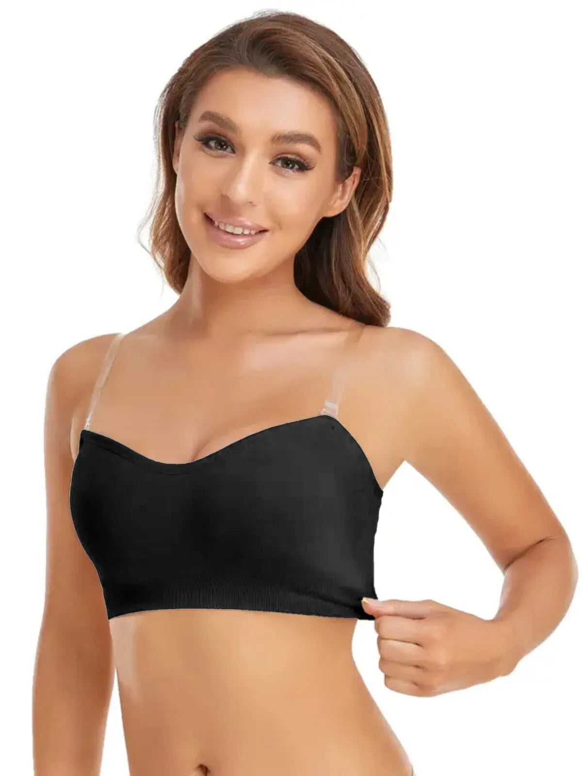 1pc Non-Slip Silicone Padded Strapless Wireless Tube Top  Solid Rib-knit Bras