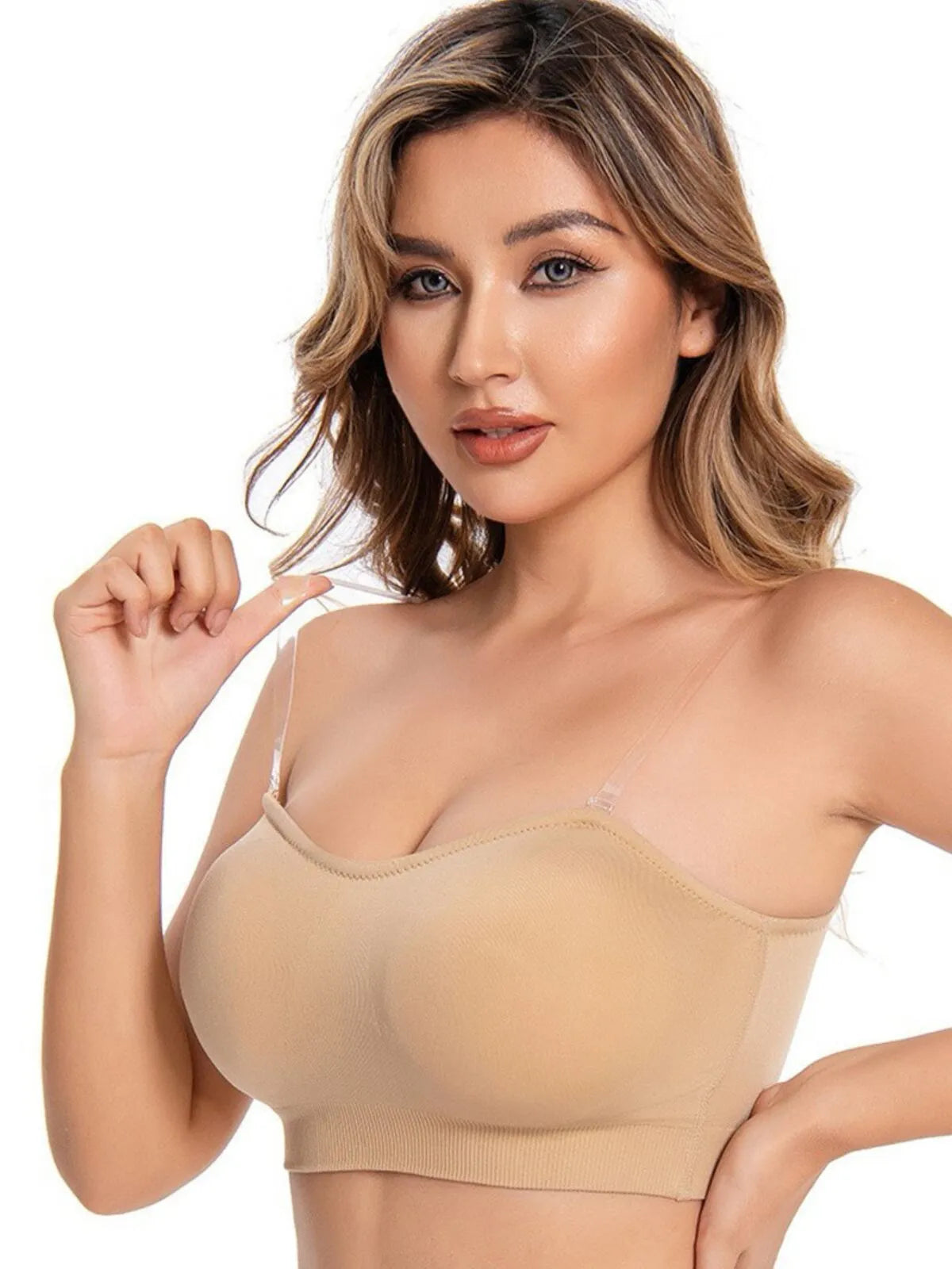 1pc Non-Slip Silicone Padded Strapless Wireless Tube Top  Solid Rib-knit Bras