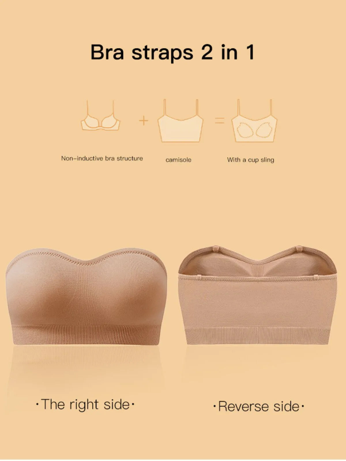 1pc Non-Slip Silicone Padded Strapless Wireless Tube Top  Solid Rib-knit Bras
