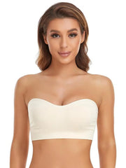 1pc Non-Slip Silicone Padded Strapless Wireless Tube Top  Solid Rib-knit Bras