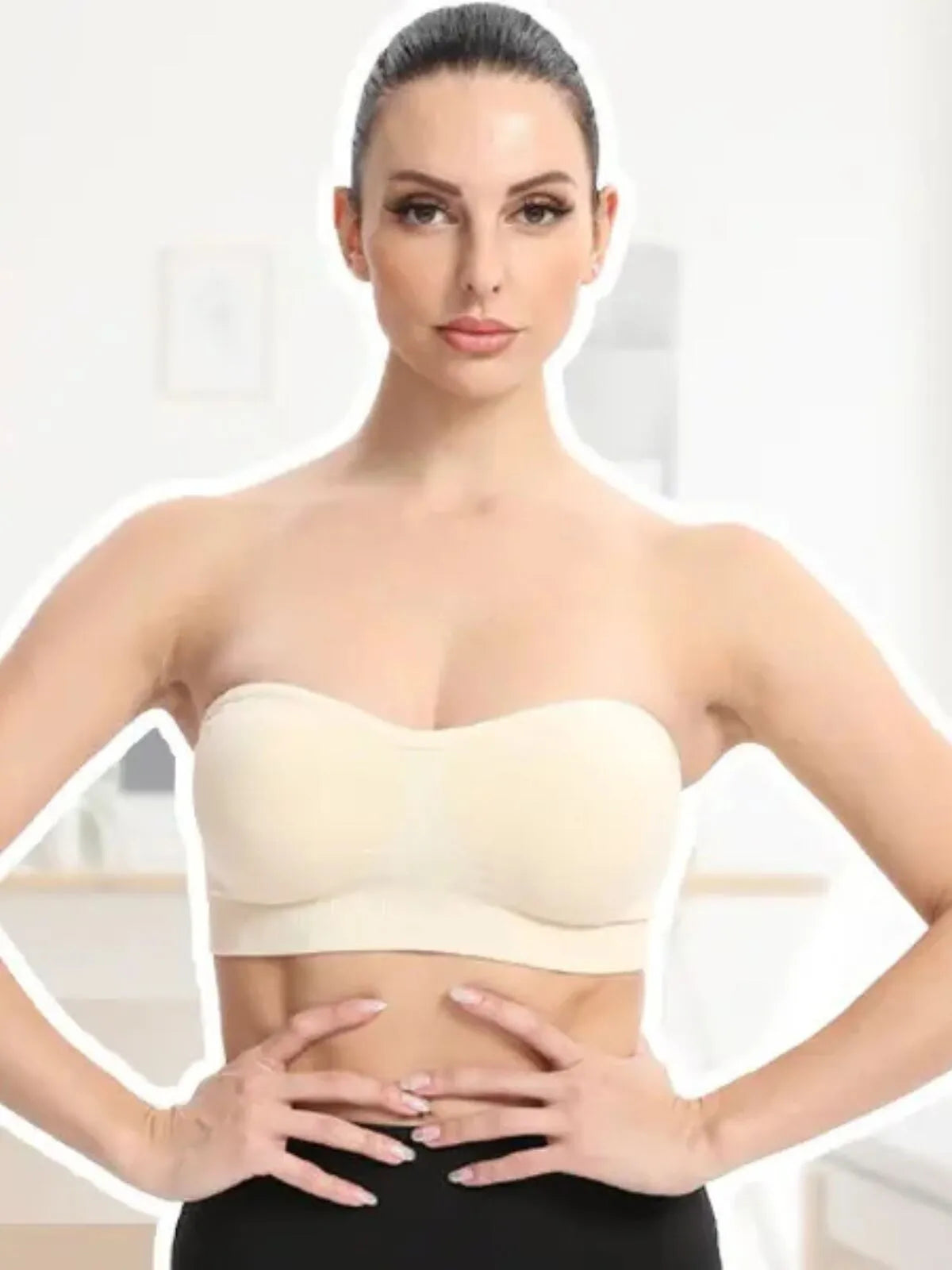 1pc Non-Slip Silicone Padded Strapless Wireless Tube Top  Solid Rib-knit Bras