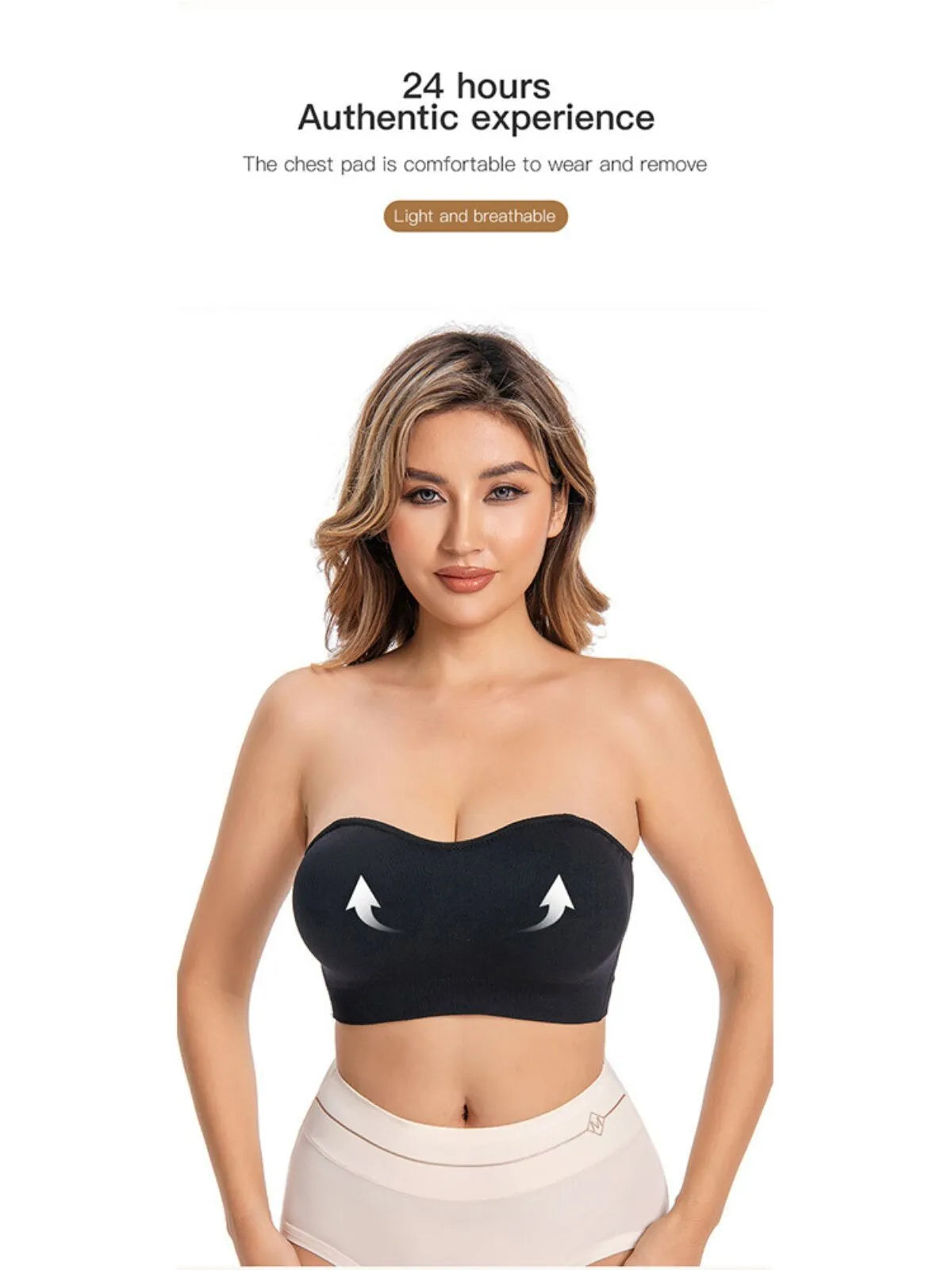 1pc Non-Slip Silicone Padded Strapless Wireless Tube Top  Solid Rib-knit Bras