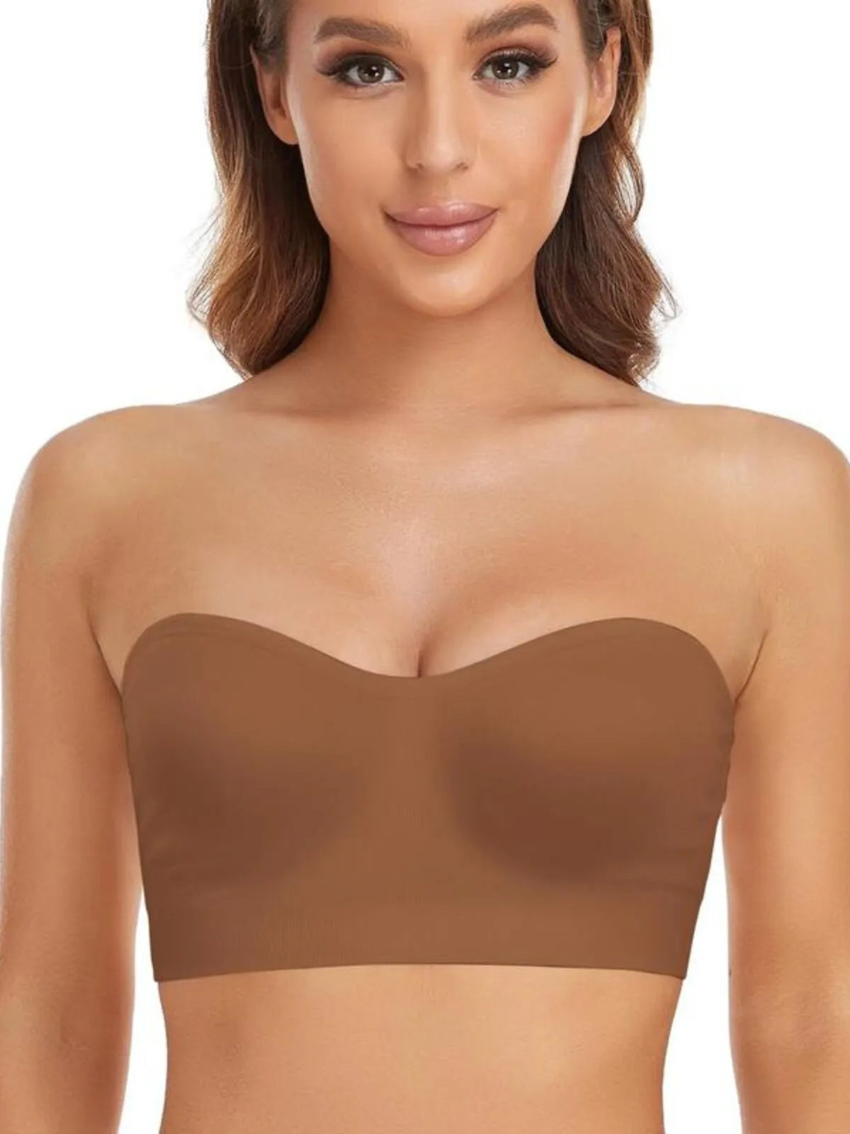 1pc Non-Slip Silicone Padded Strapless Wireless Tube Top  Solid Rib-knit Bras
