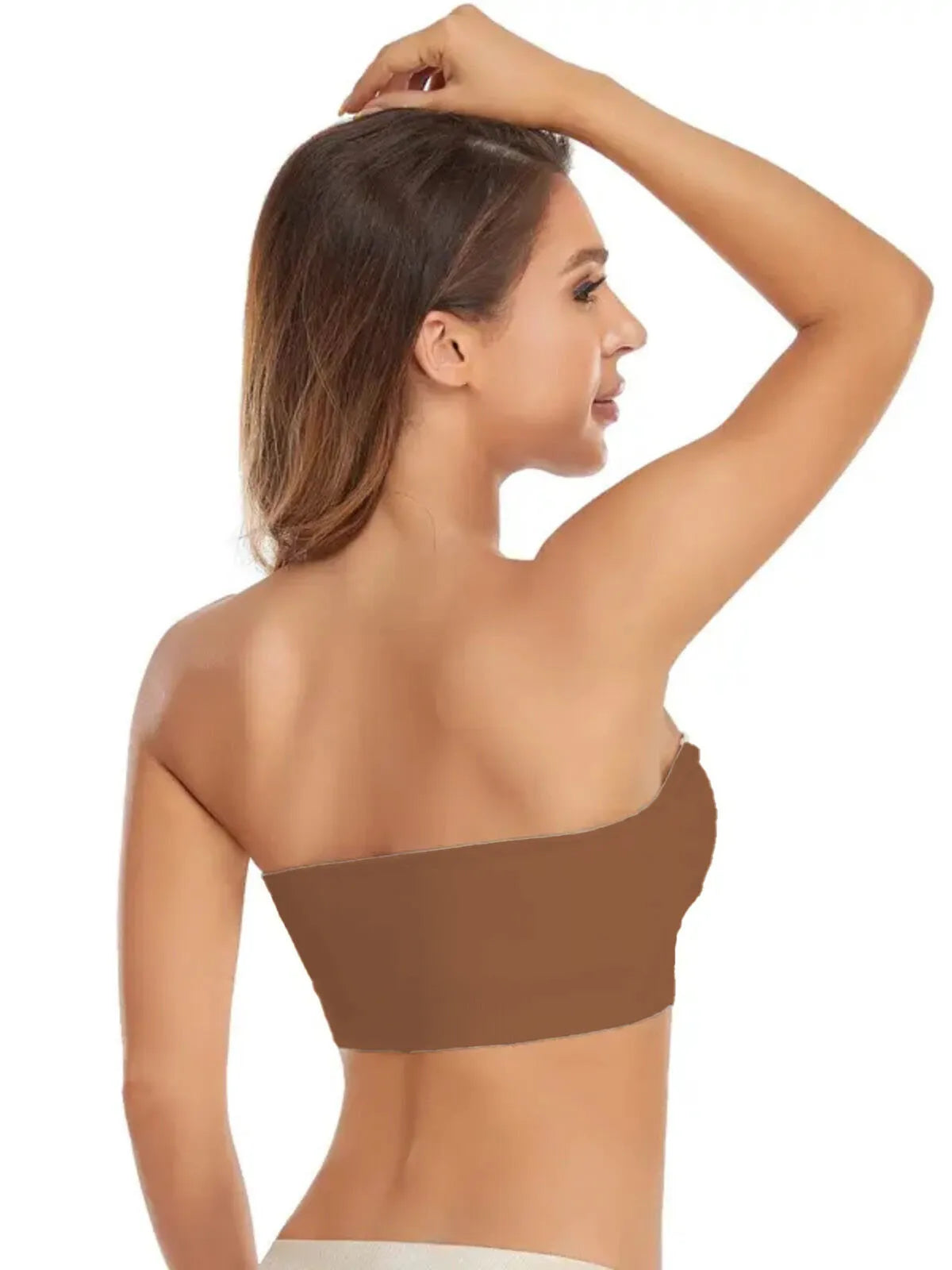 1pc Non-Slip Silicone Padded Strapless Wireless Tube Top  Solid Rib-knit Bras