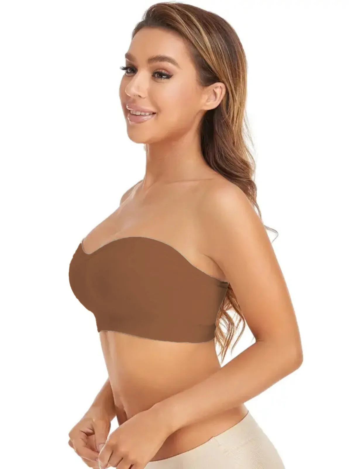 1pc Non-Slip Silicone Padded Strapless Wireless Tube Top  Solid Rib-knit Bras