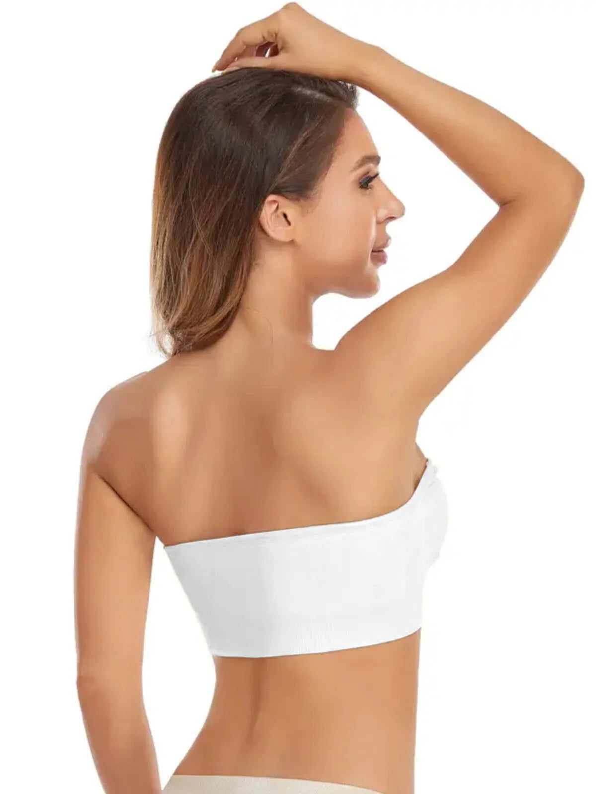 1pc Non-Slip Silicone Padded Strapless Wireless Tube Top  Solid Rib-knit Bras