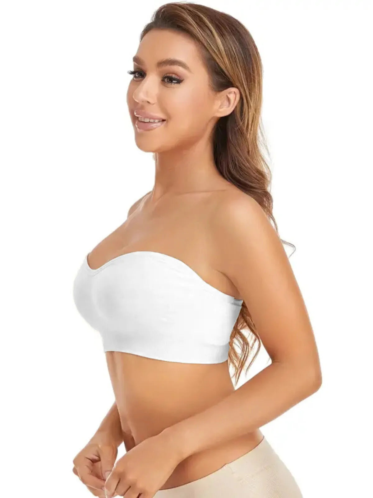 1pc Non-Slip Silicone Padded Strapless Wireless Tube Top  Solid Rib-knit Bras