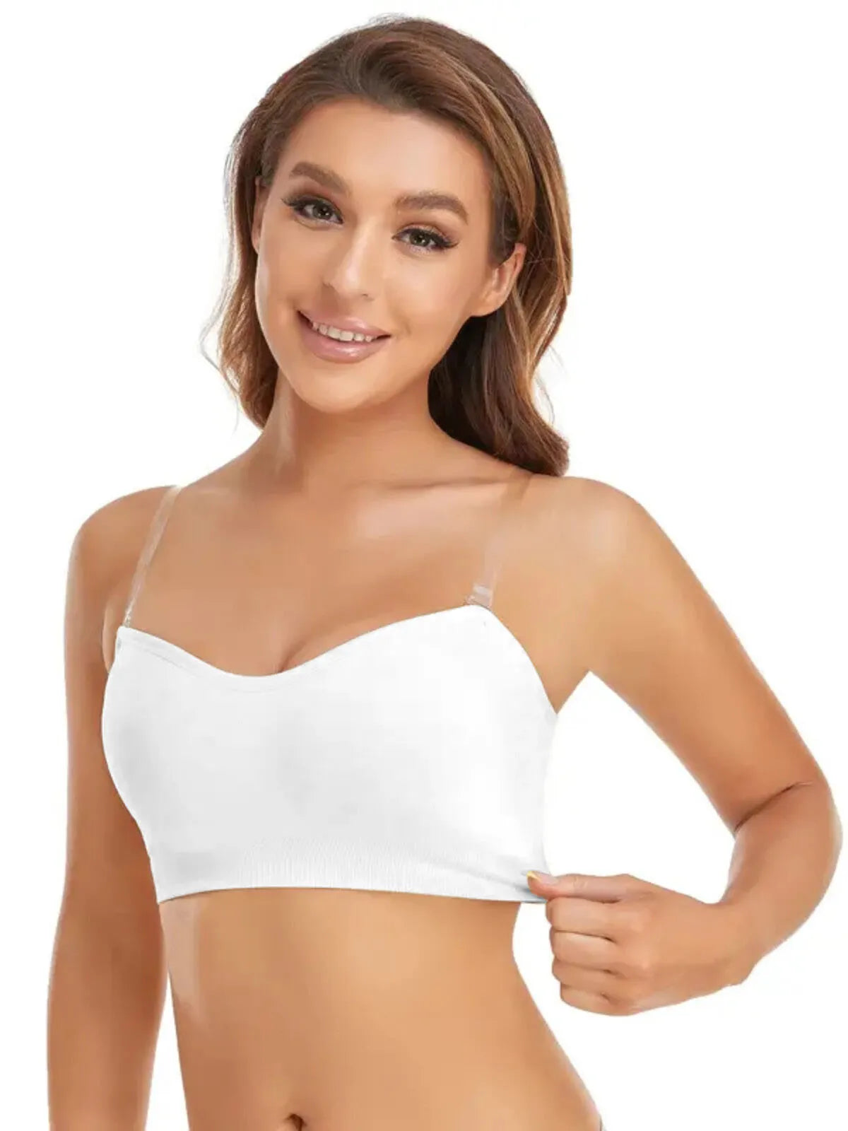 1pc Non-Slip Silicone Padded Strapless Wireless Tube Top  Solid Rib-knit Bras