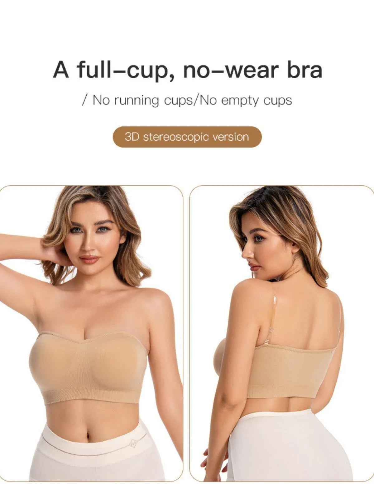 1pc Non-Slip Silicone Padded Strapless Wireless Tube Top  Solid Rib-knit Bras
