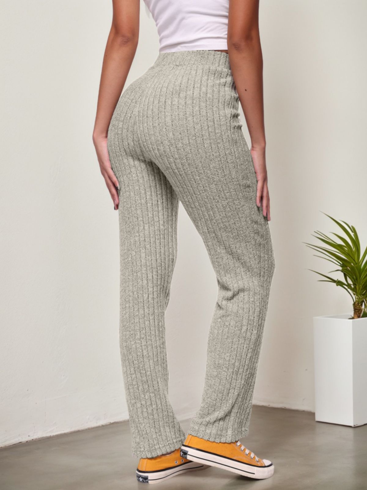 Solid High Rise Pants