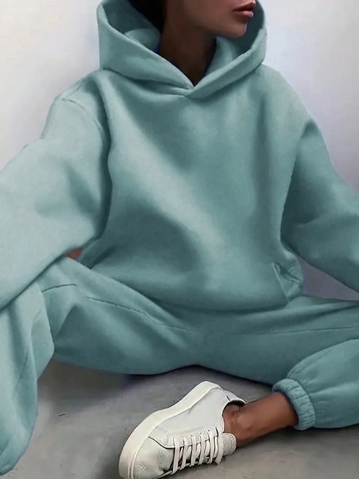 Solid Drop Shoulder Hooded Sweatshirt & Solid Sweatpants