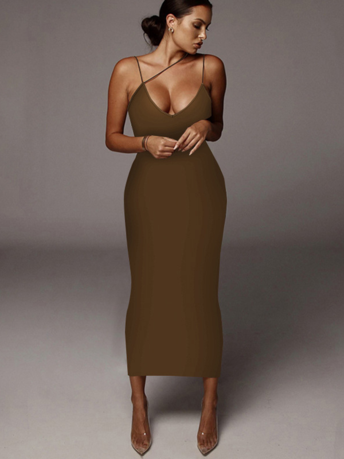 All Over Leopard Sexy Party Club Night Out Backless Spaghetti Strap Midi Bodycon Dress