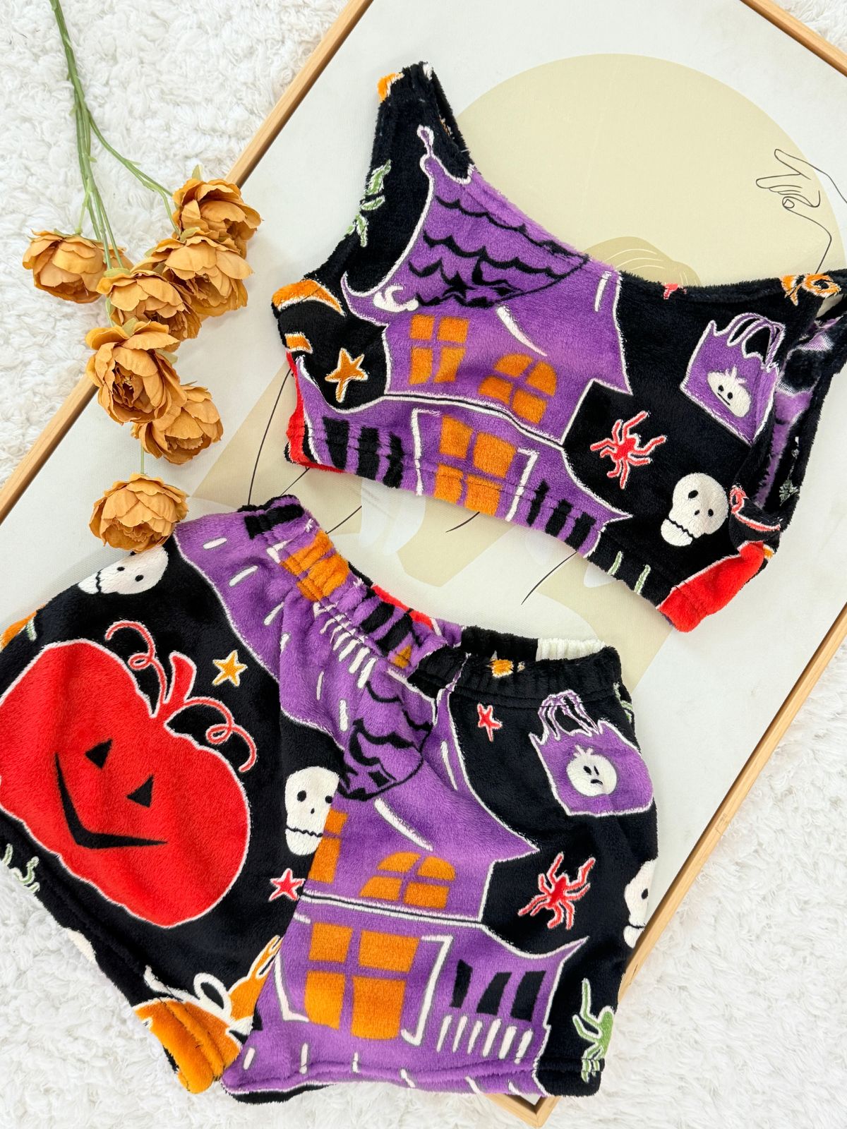2PCS Glowing Halloween Ghost Flannel Pajama Set