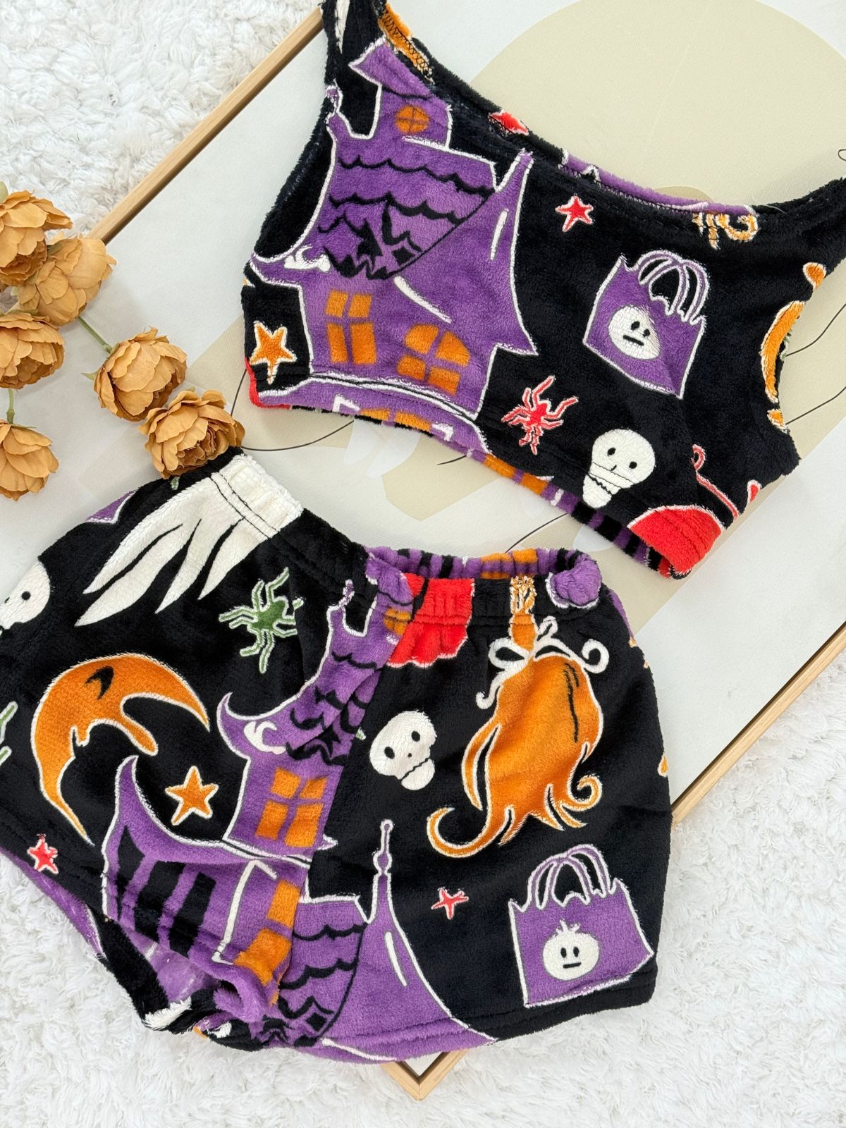 2PCS Glowing Halloween Ghost Flannel Pajama Set