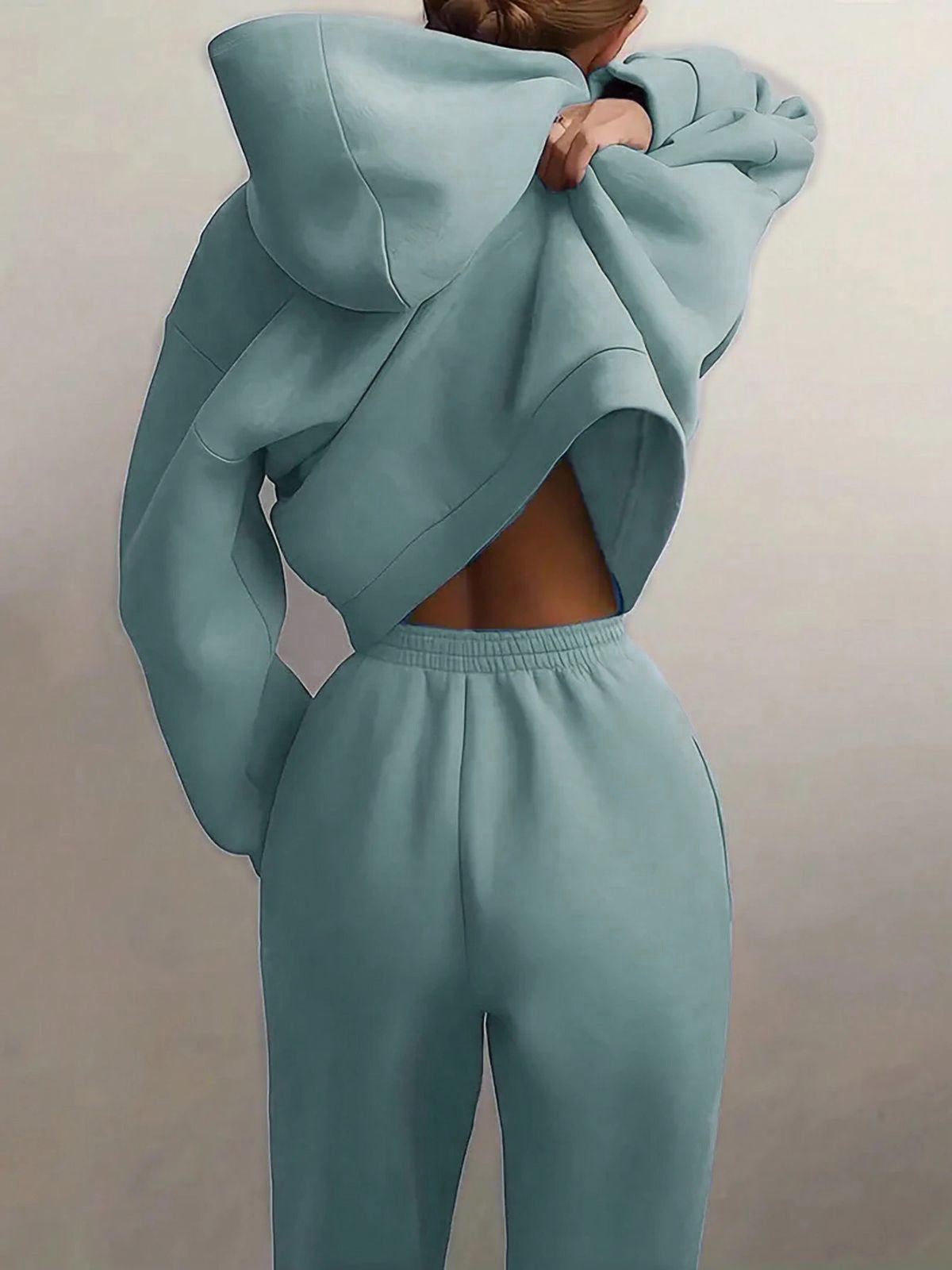 Solid Drop Shoulder Hooded Sweatshirt & Solid Sweatpants