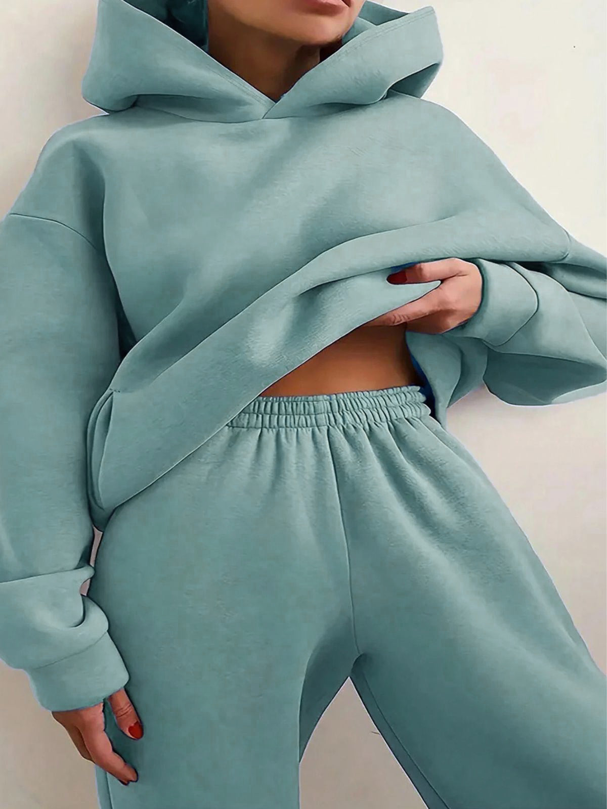 Solid Drop Shoulder Hooded Sweatshirt & Solid Sweatpants