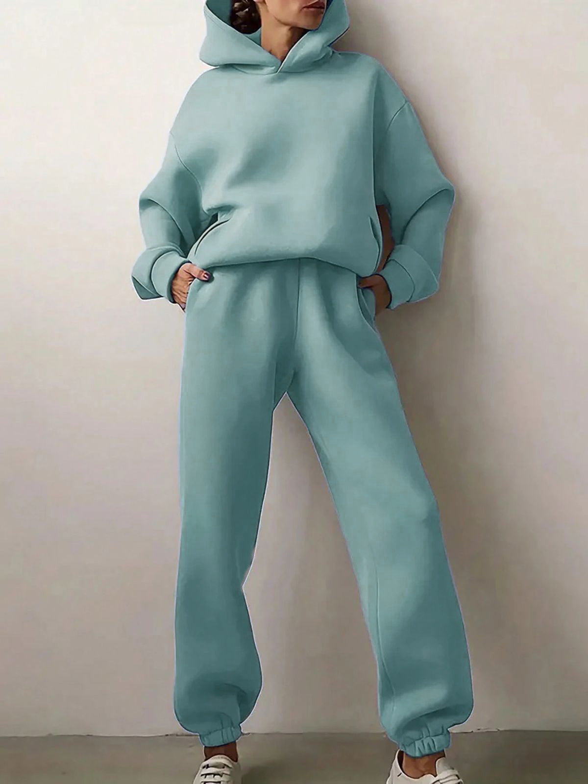 Solid Drop Shoulder Hooded Sweatshirt & Solid Sweatpants