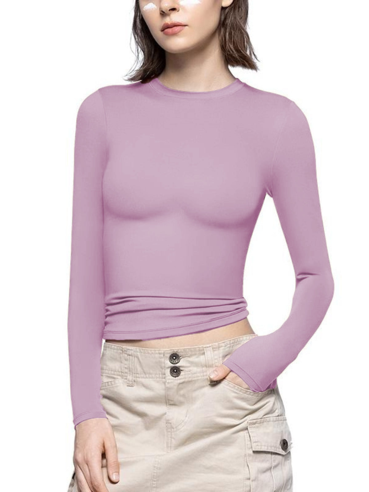 Solid Streetwear Minimalist Double Layer Compression Long Sleeve Basic T-shirt